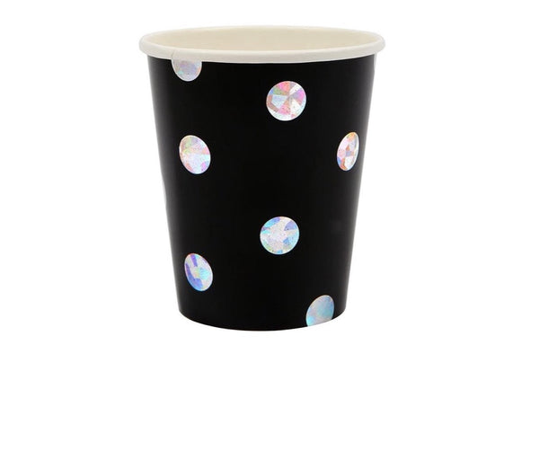 meri black silver dot cups